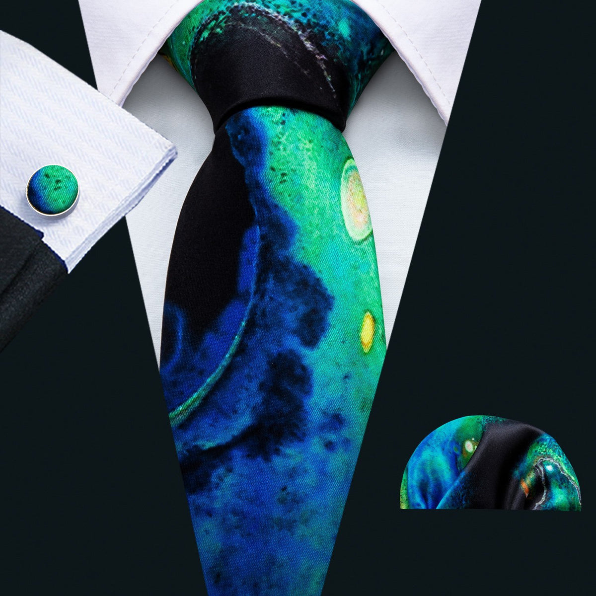 Green Blue Seabed Silk Tie Set - GentCrest - View 4