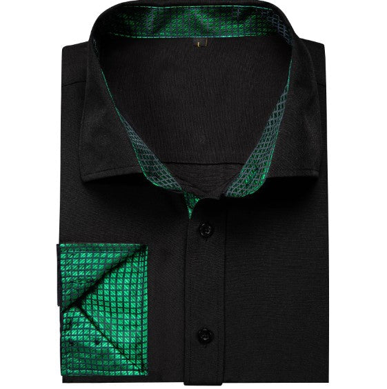 Black with Green Plaid Accent Dress Shirt - GentCrest - View 3