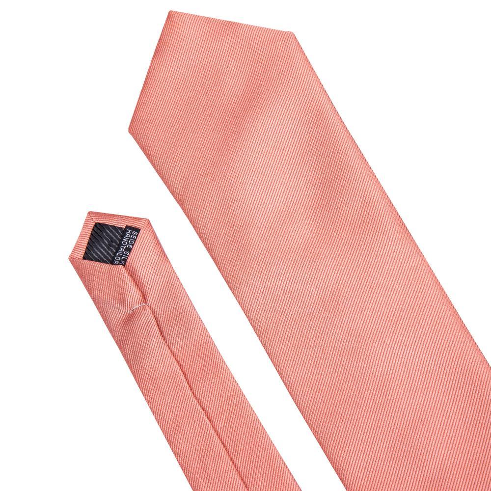 Pink Red Coral Solid Silk Tie Set - GentCrest - View 5