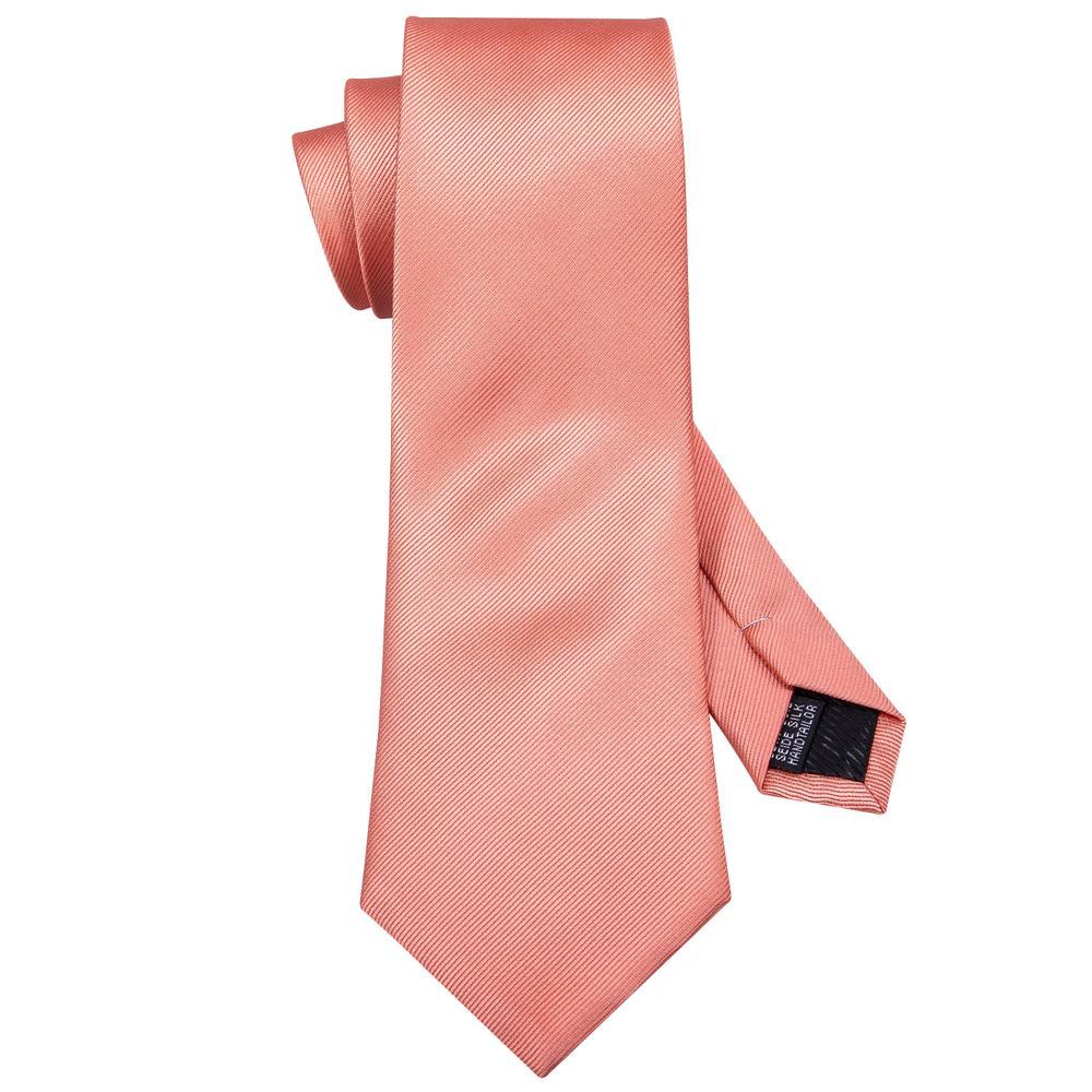 Pink Red Coral Solid Silk Tie Set - GentCrest - View 4