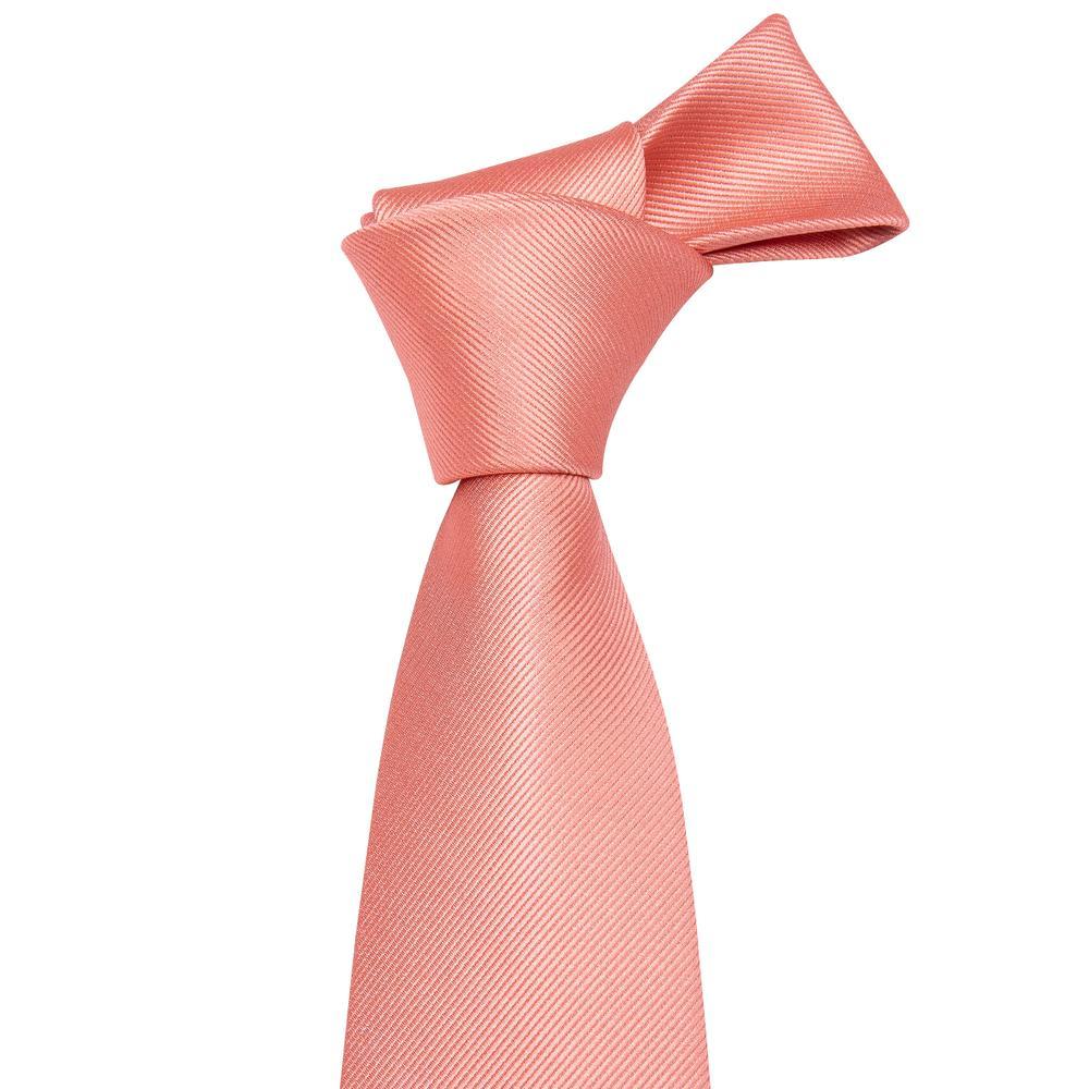 Pink Red Coral Solid Silk Tie Set - GentCrest - View 2