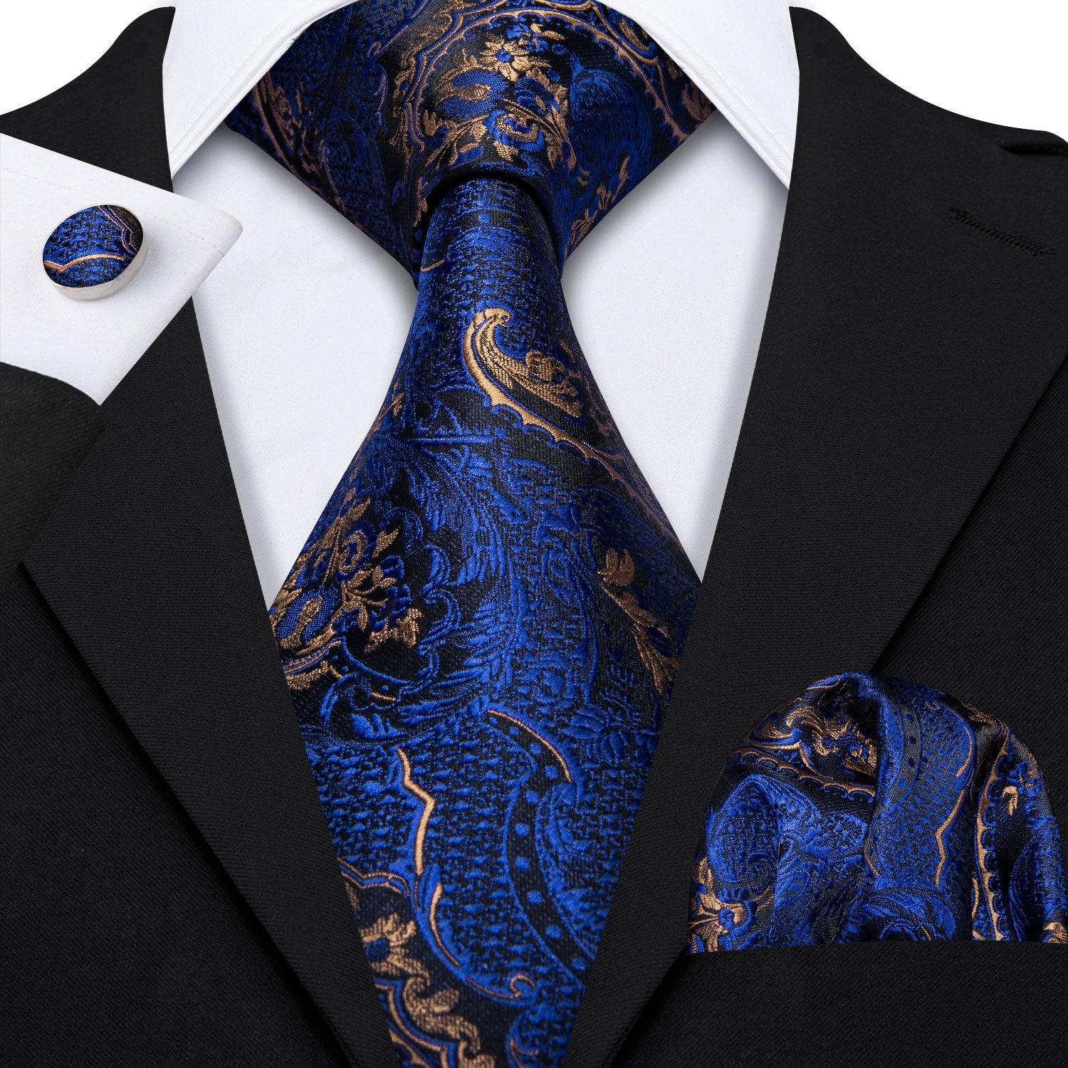 GentCrest Blue Paisley Tie Hanky Cufflinks Set - Image 1