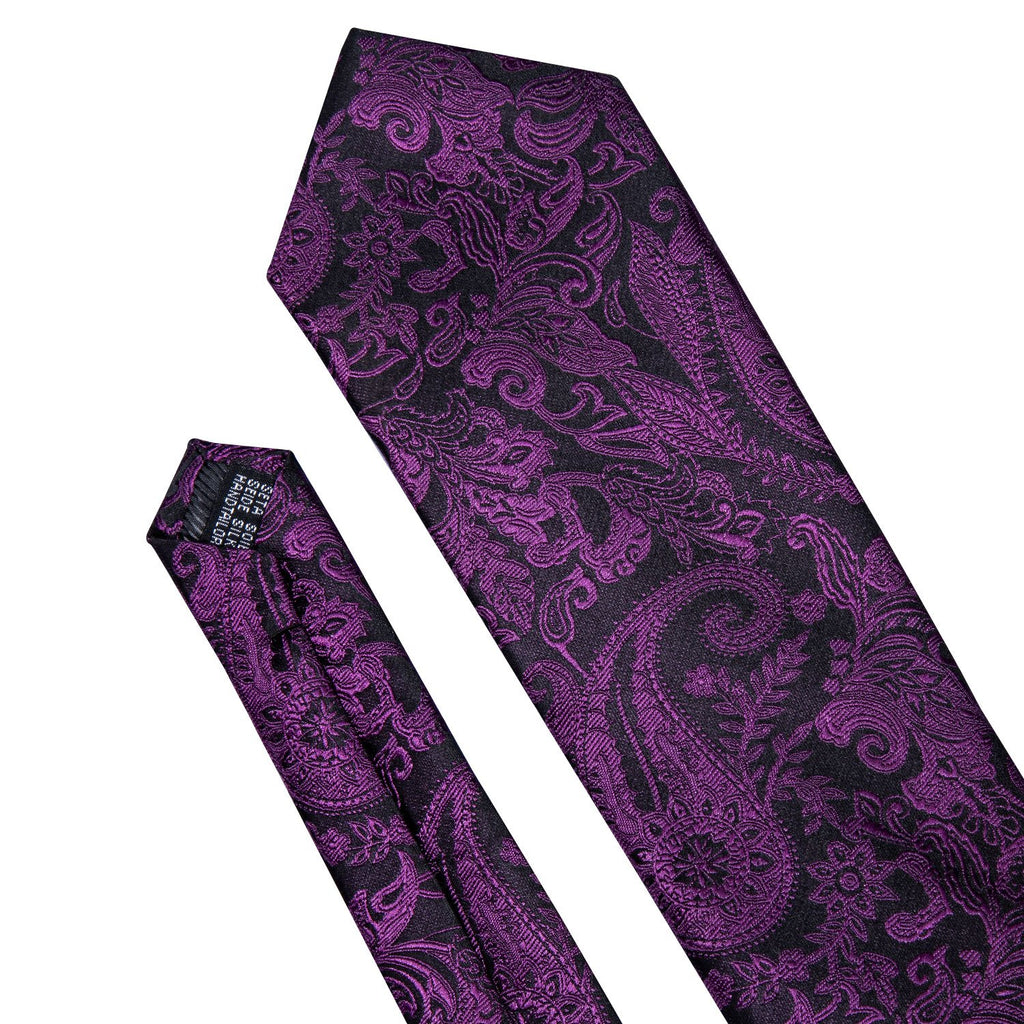 Black & Royal Purple Paisley Silk Tie Set - GentCrest - View 5