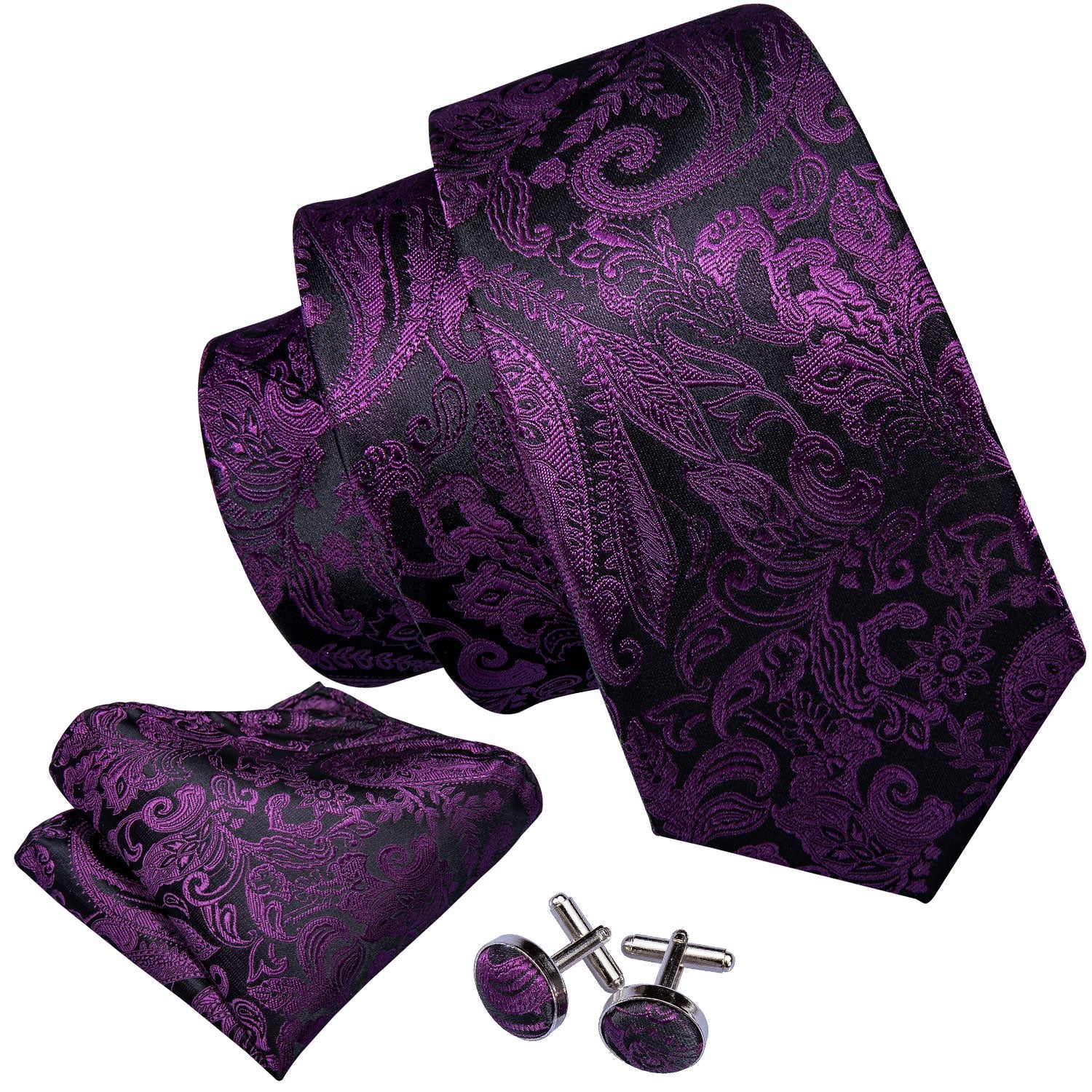 GentCrest Black Paisley Tie Hanky Cufflinks Set - Image 3