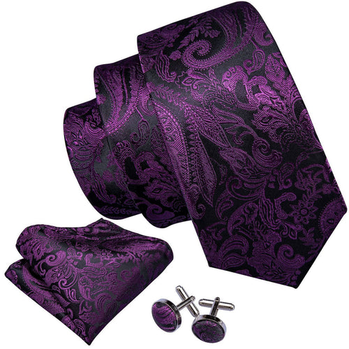 Black & Royal Purple Paisley Silk Tie Set - GentCrest - View 2