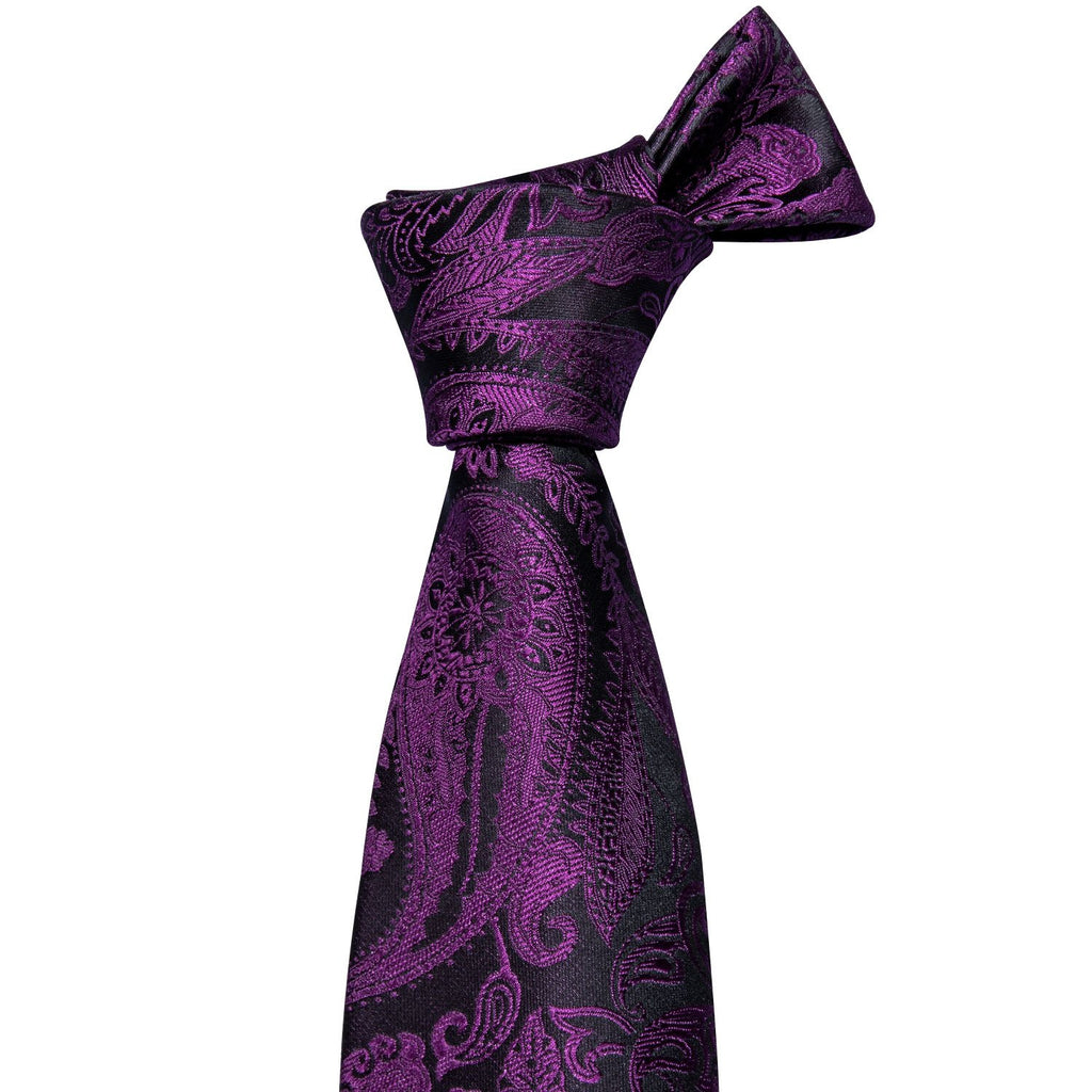 Black & Royal Purple Paisley Silk Tie Set - GentCrest - View 3