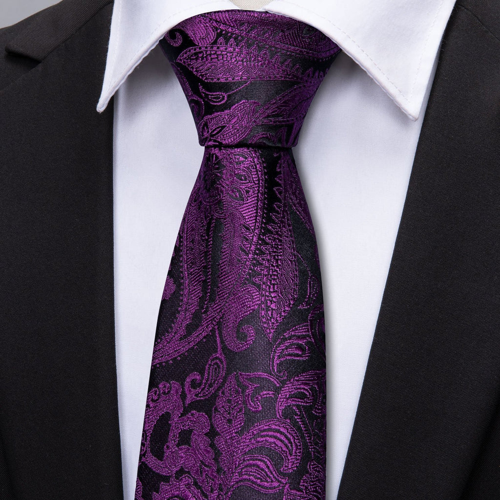 Black & Royal Purple Paisley Silk Tie Set - GentCrest - View 6
