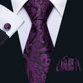 Black & Royal Purple Paisley Silk Tie Set - GentCrest