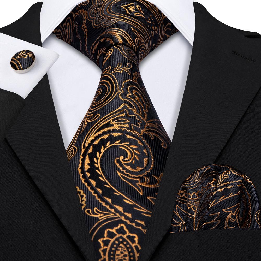 Black Golden Silk Tie Set - GentCrest - View 4
