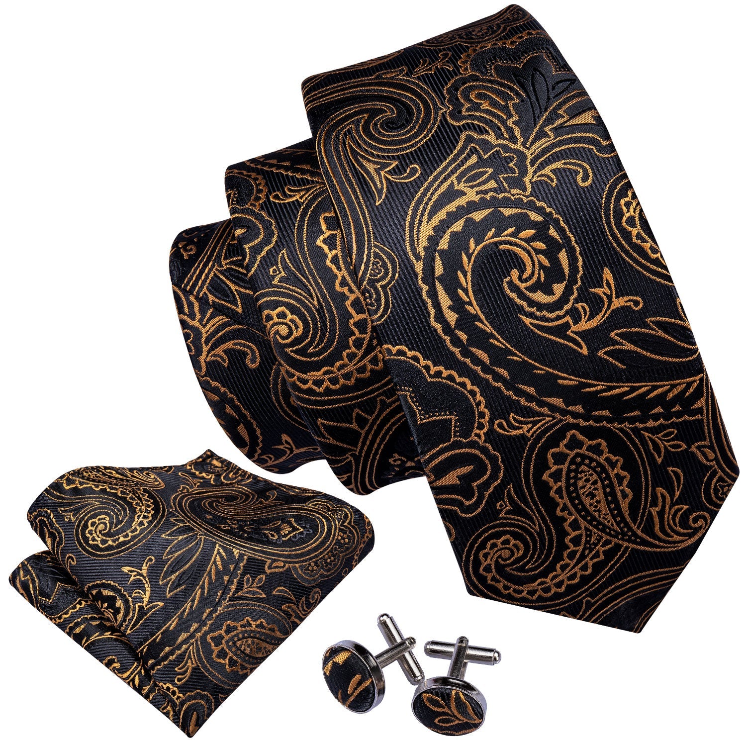 GentCrest Black Paisley Tie Hanky Cufflinks Set - Image 3