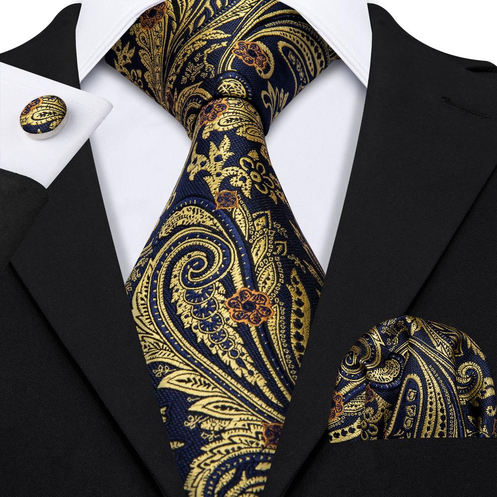 Black Golden Silk Tie Set - GentCrest - View 2
