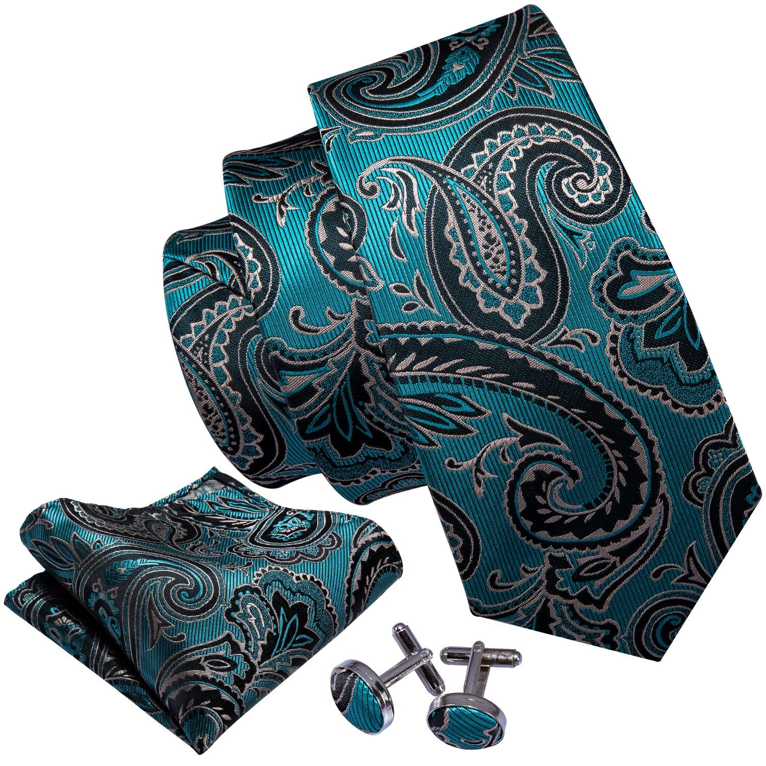 GentCrest Black Paisley Tie Hanky Cufflinks Set - Image 4