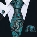 Blue Turquoise Black Paisley Silk Tie Set - GentCrest