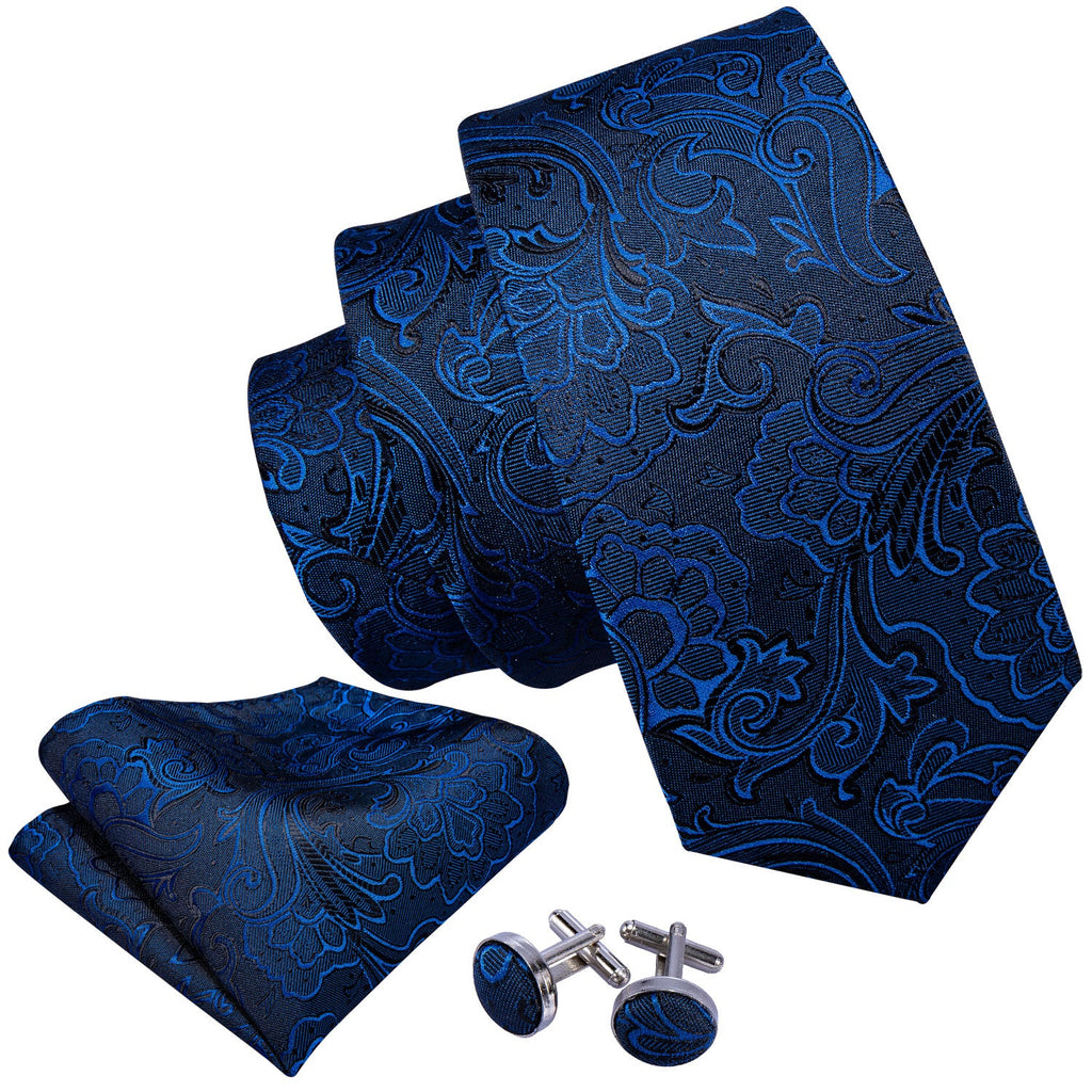 GentCrest Blue Floral Tie Hanky Cufflinks Set - Image 6
