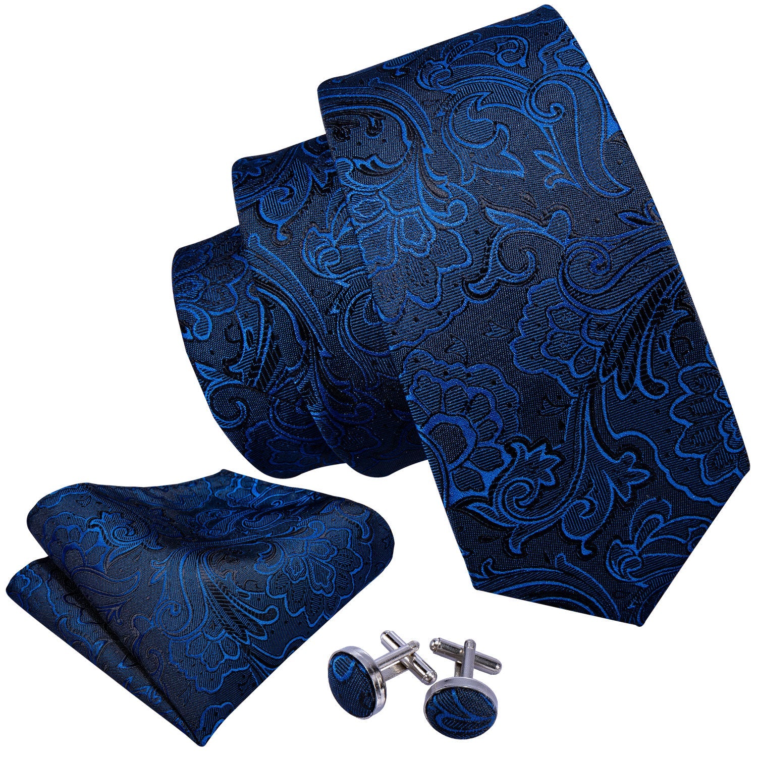 GentCrest Blue Floral Tie Hanky Cufflinks Set - Image 6