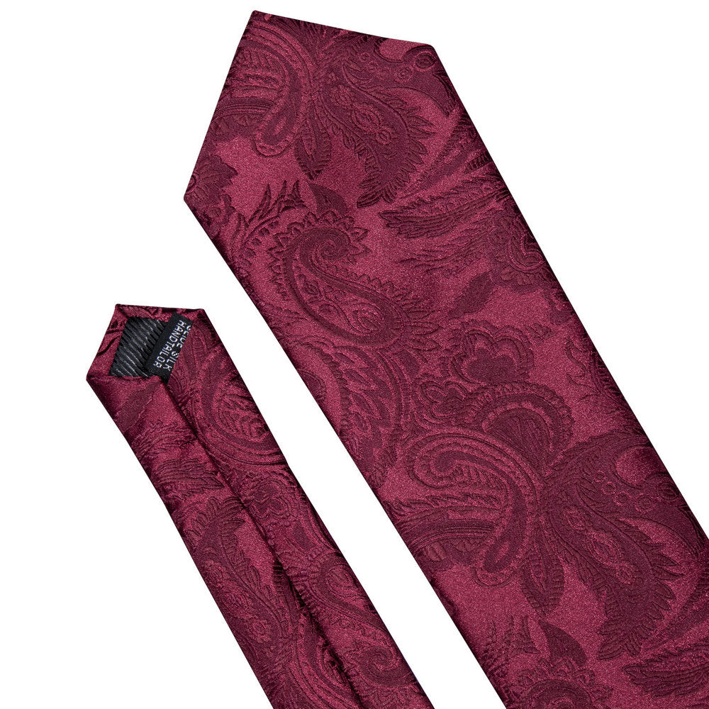Burgundy Red Paisley Silk Tie Set - GentCrest - View 4