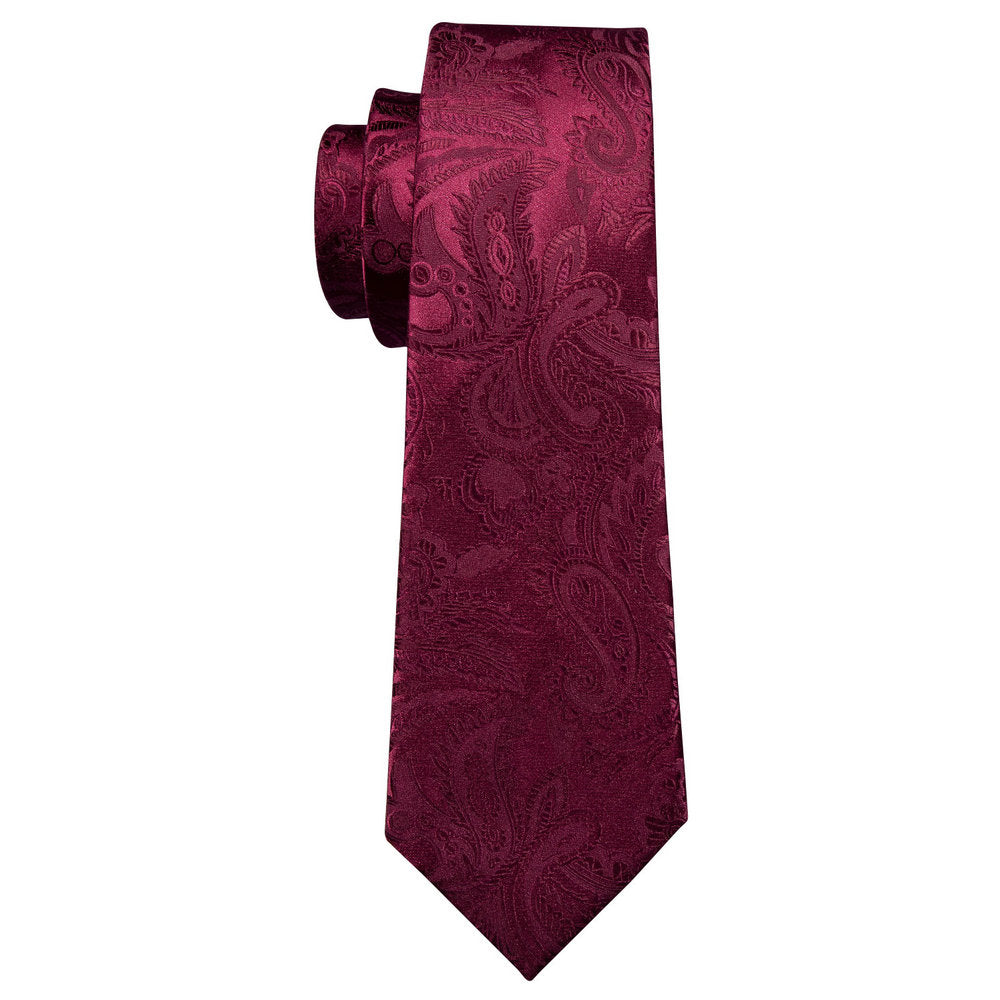 Burgundy Red Paisley Silk Tie Set - GentCrest - View 2