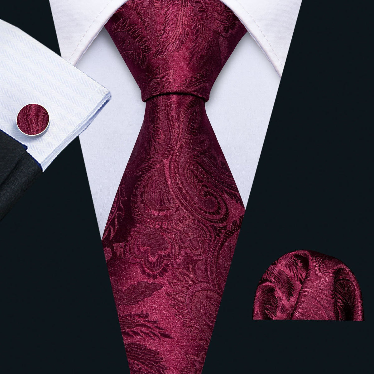 Burgundy Red Paisley Silk Tie Set - GentCrest