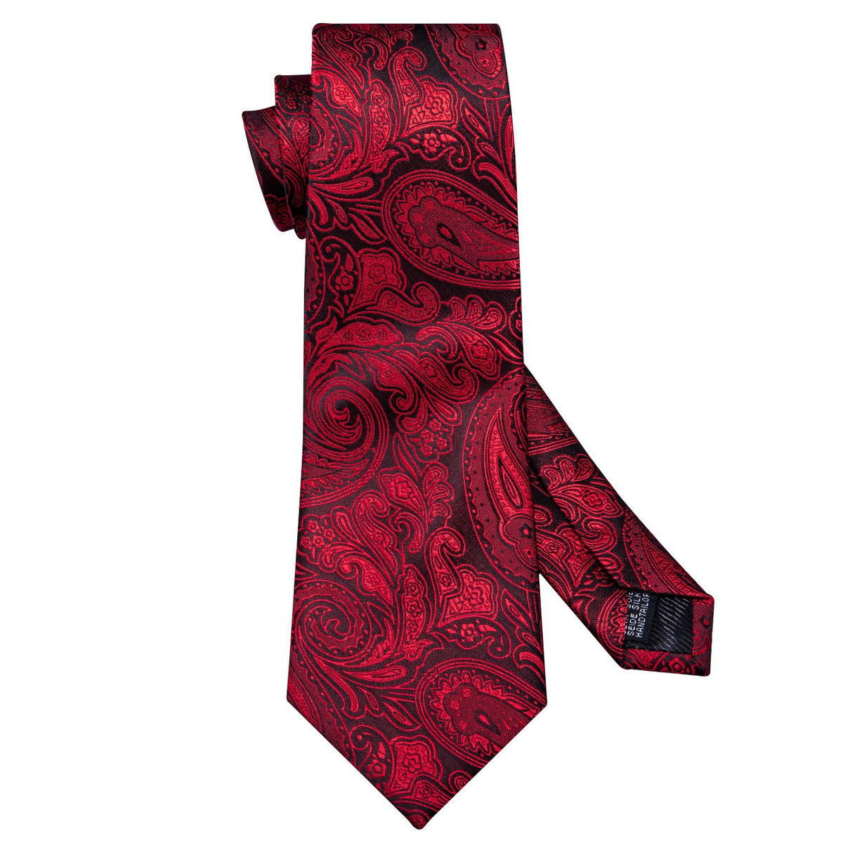 Regal Black and Red Paisley Silk with Pocket Square and Cufflinks Silk Tie Set - GentCrest - View 5