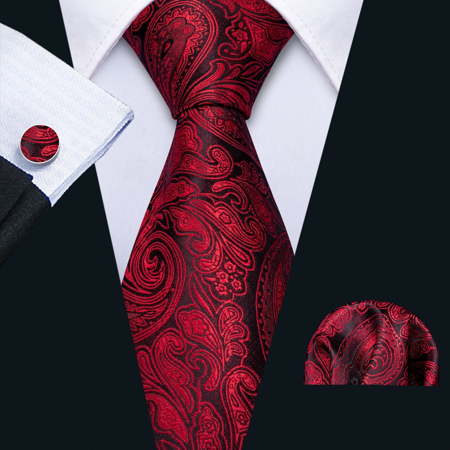 GentCrest Black Paisley Tie Hanky Cufflinks Set - Image 1