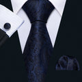 Dark Black Blue Paisley Silk Tie Set - GentCrest