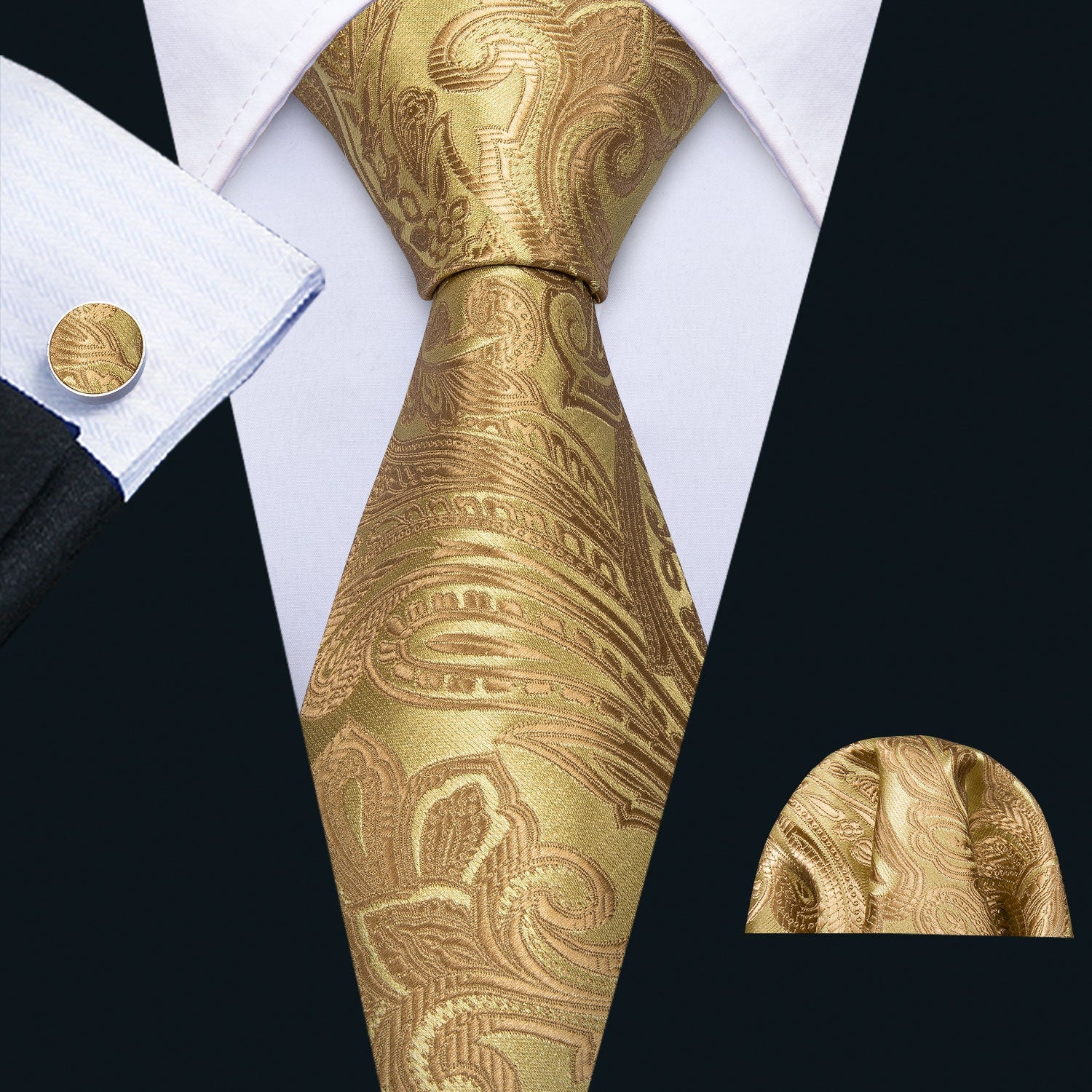 GentCrest Gold Floral Tie Hanky Cufflinks Set - Image 1