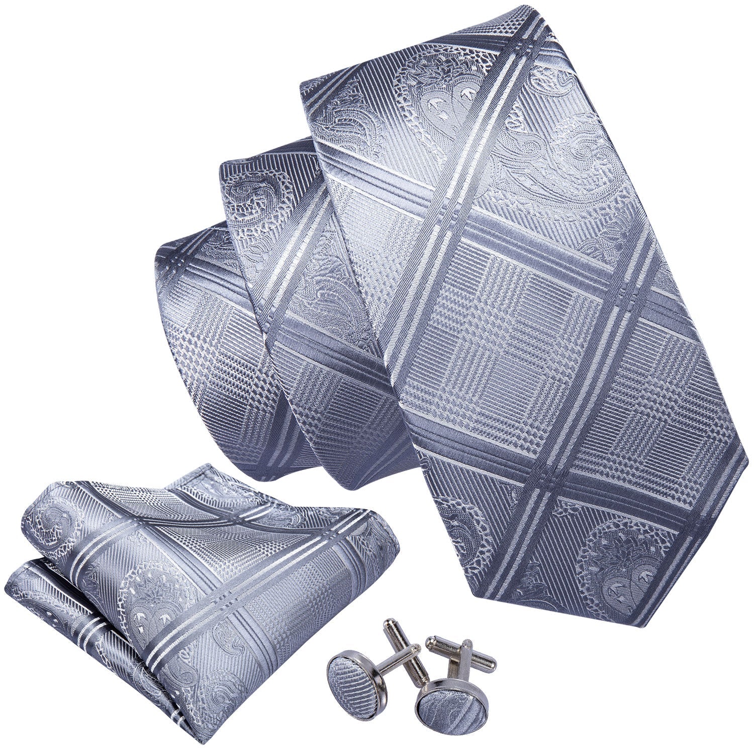 GentCrest Grey Plaid Tie Hanky Cufflinks Set - Image 6