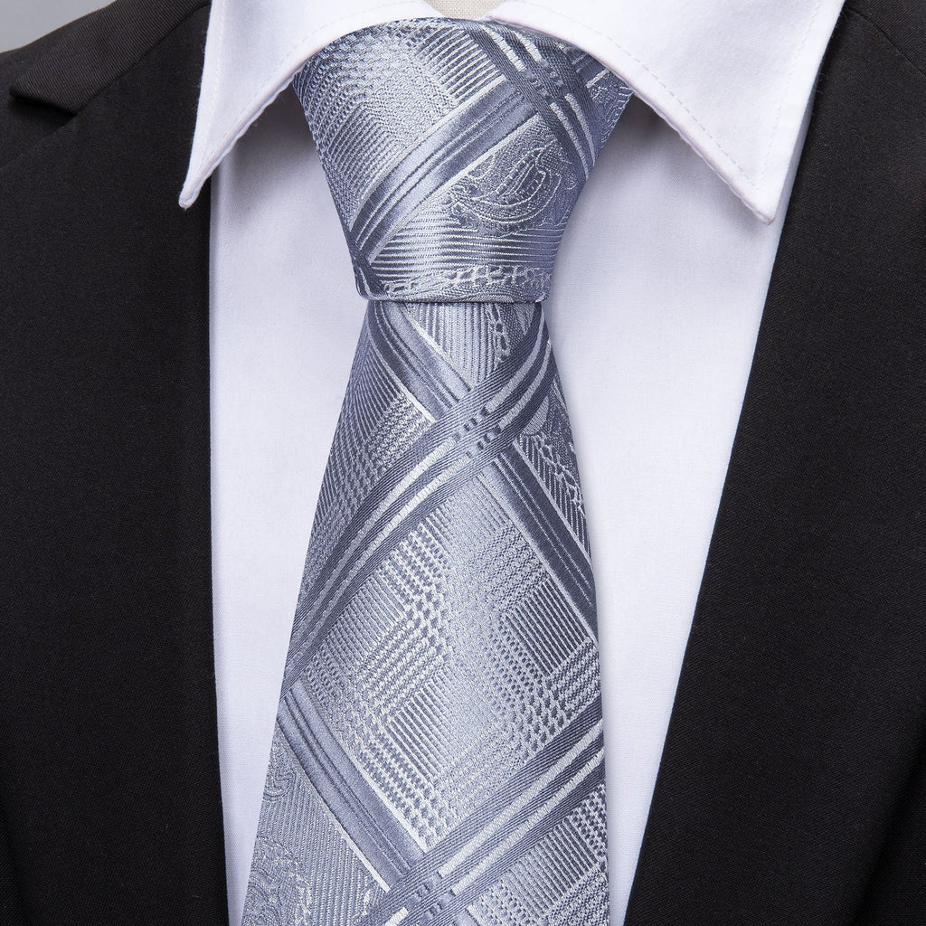 GentCrest Grey Plaid Tie Hanky Cufflinks Set - Image 4