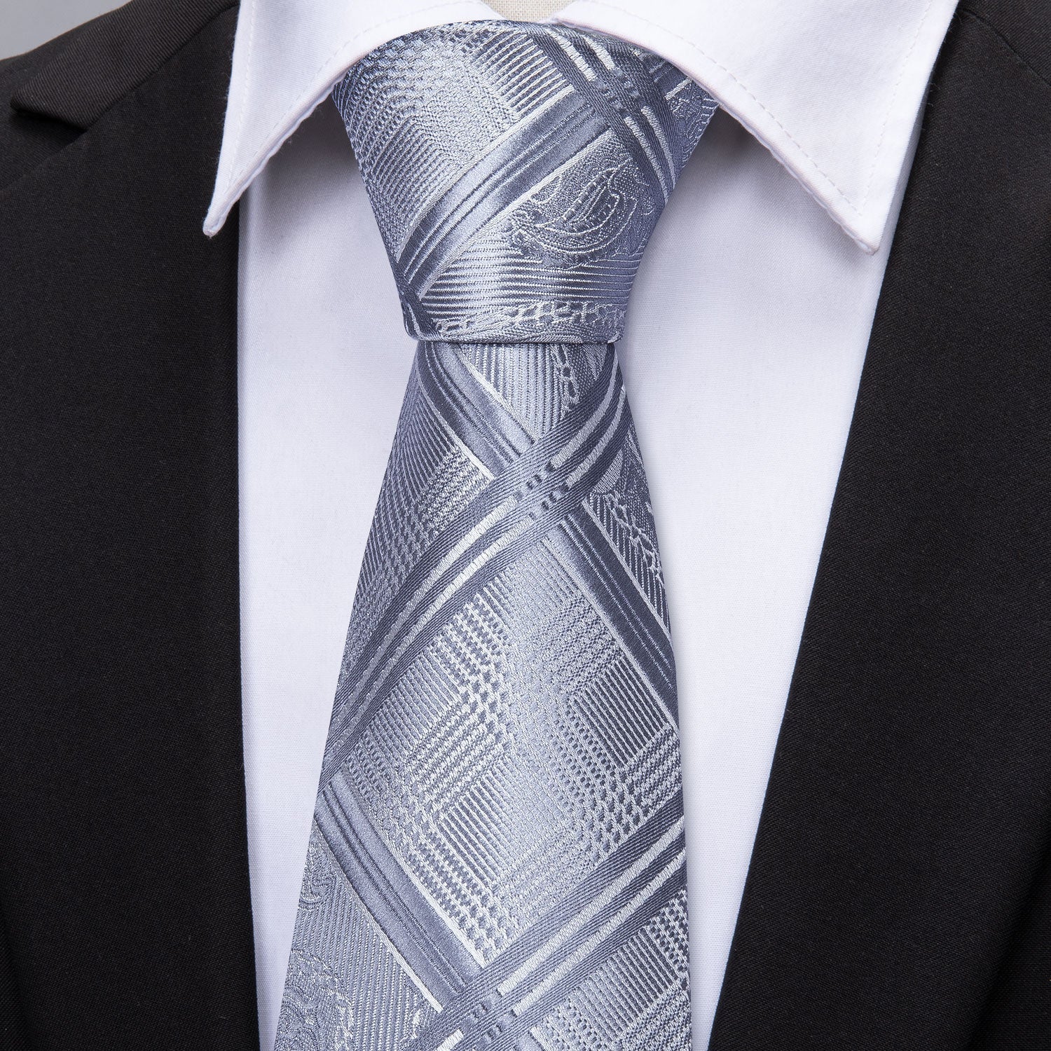GentCrest Grey Plaid Tie Hanky Cufflinks Set - Image 4