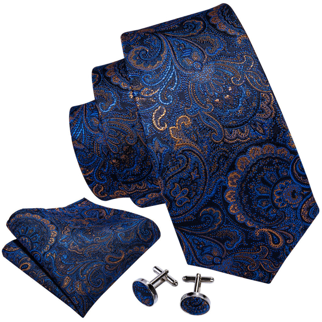 Deep Blue Paisley Silk Tie Set - GentCrest - View 5