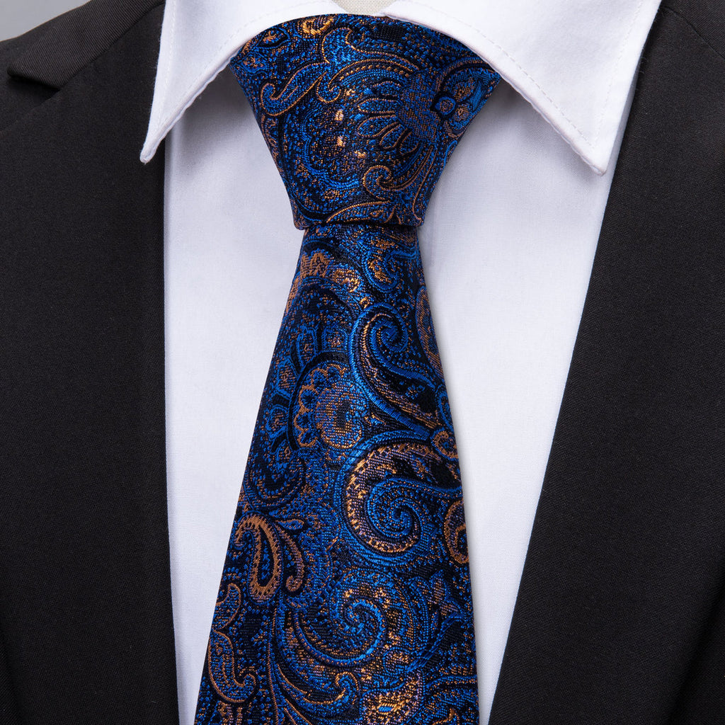 Deep Blue Paisley Silk Tie Set - GentCrest - View 2