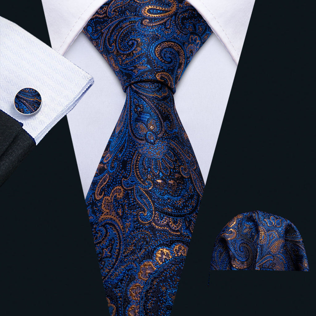 Deep Blue Paisley Silk Tie Set - GentCrest