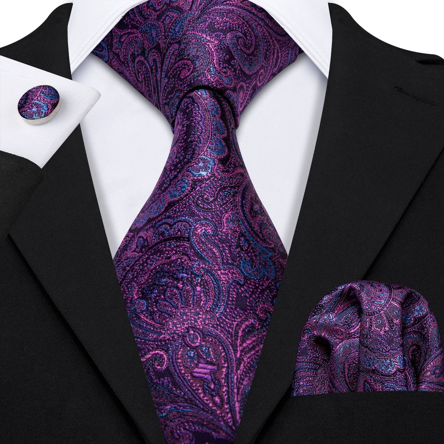 GentCrest Blue Paisley Tie Hanky Cufflinks Set - Image 1