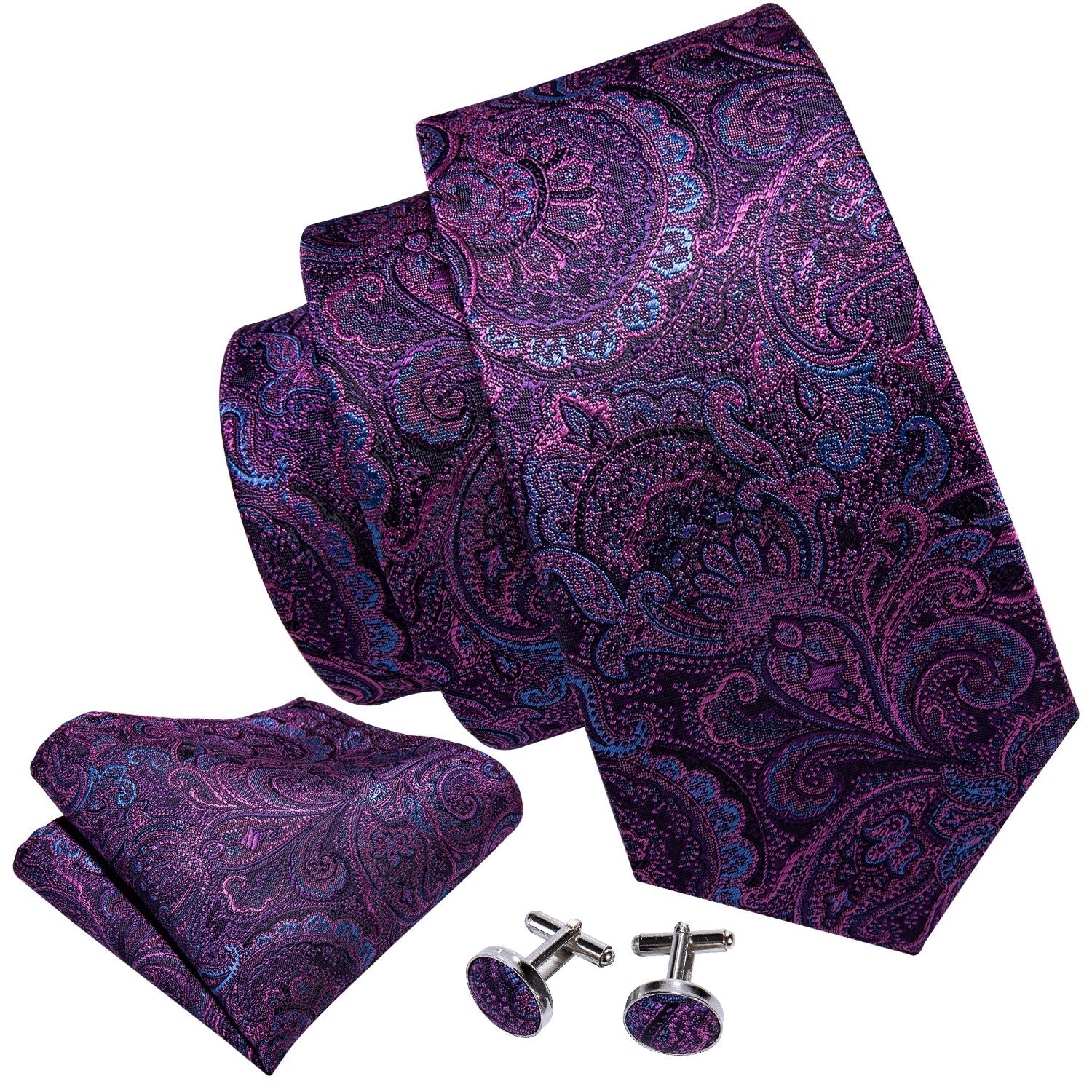 GentCrest Blue Paisley Tie Hanky Cufflinks Set - Image 5