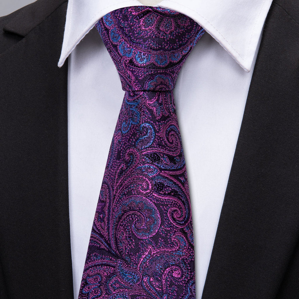 Purple Paisley Silk Tie Set - GentCrest - View 2
