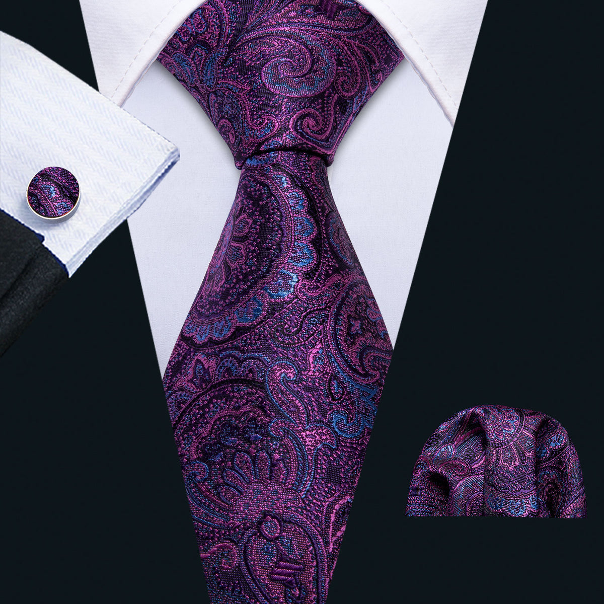 Purple Paisley Silk Tie Set - GentCrest