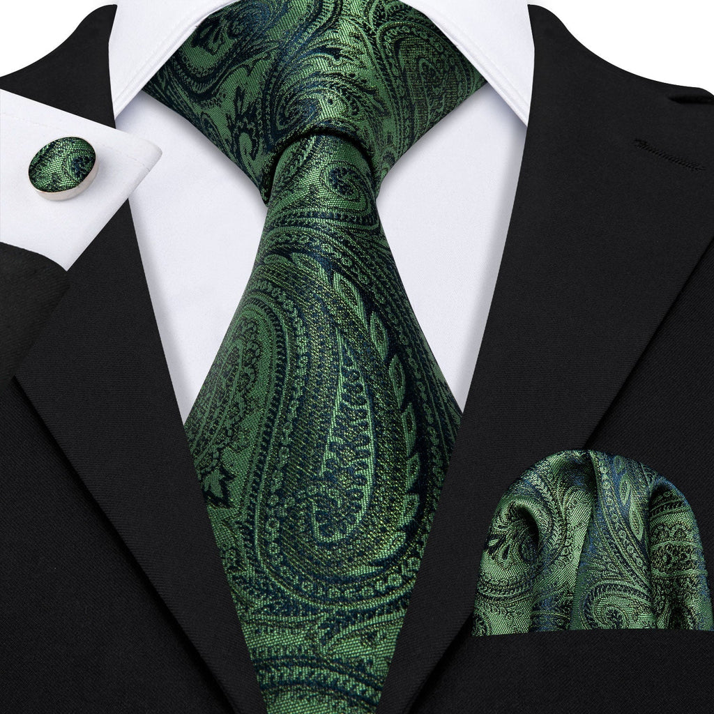 GentCrest Green Paisley Tie Hanky Cufflinks Set - Image 8