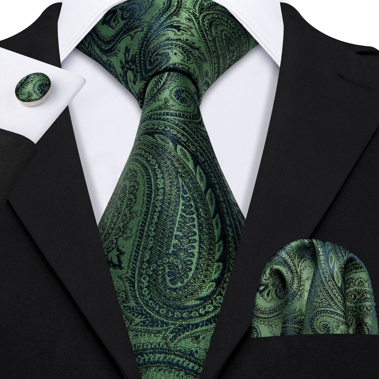 GentCrest Green Paisley Tie Hanky Cufflinks Set - Image 8