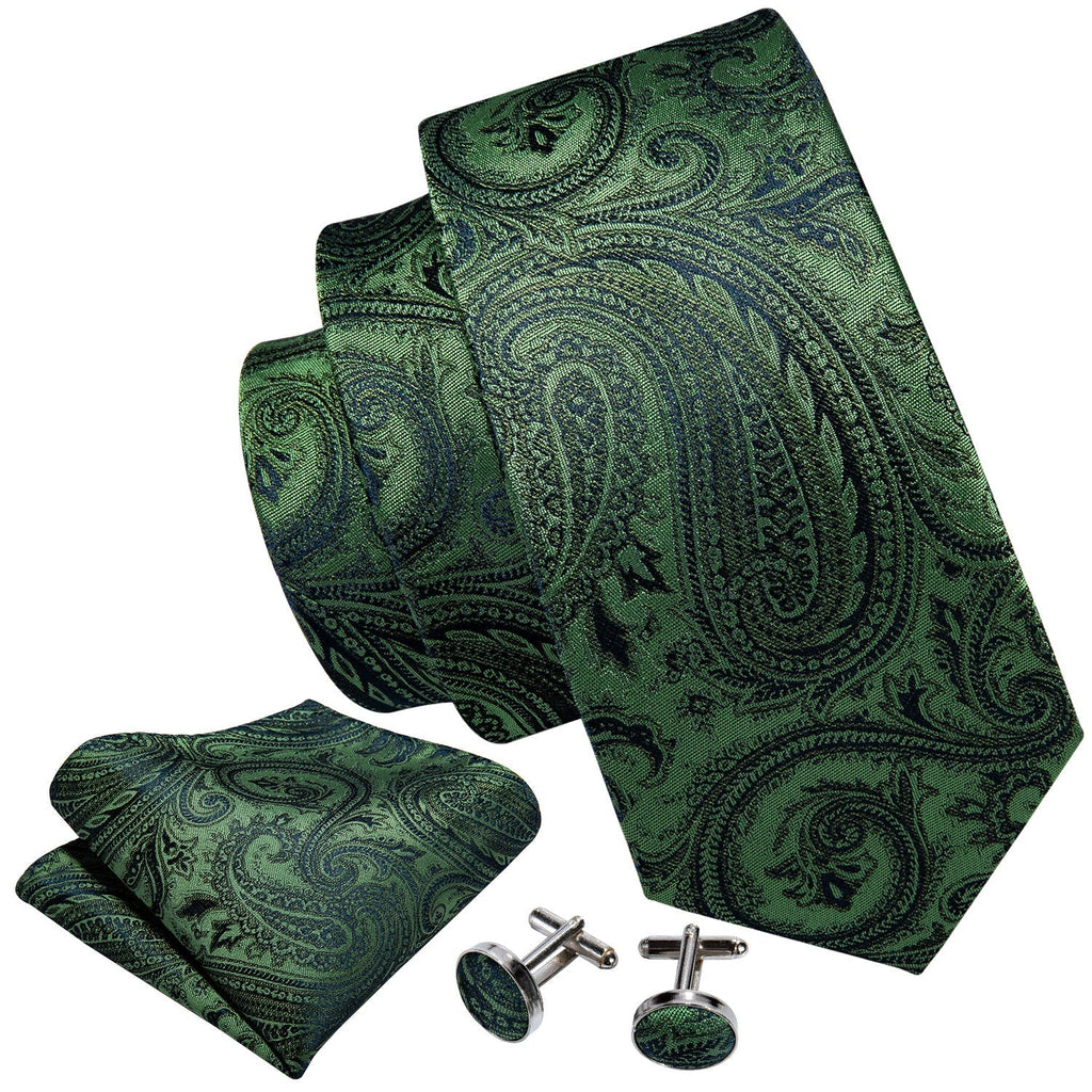 GentCrest Green Paisley Tie Hanky Cufflinks Set - Image 7
