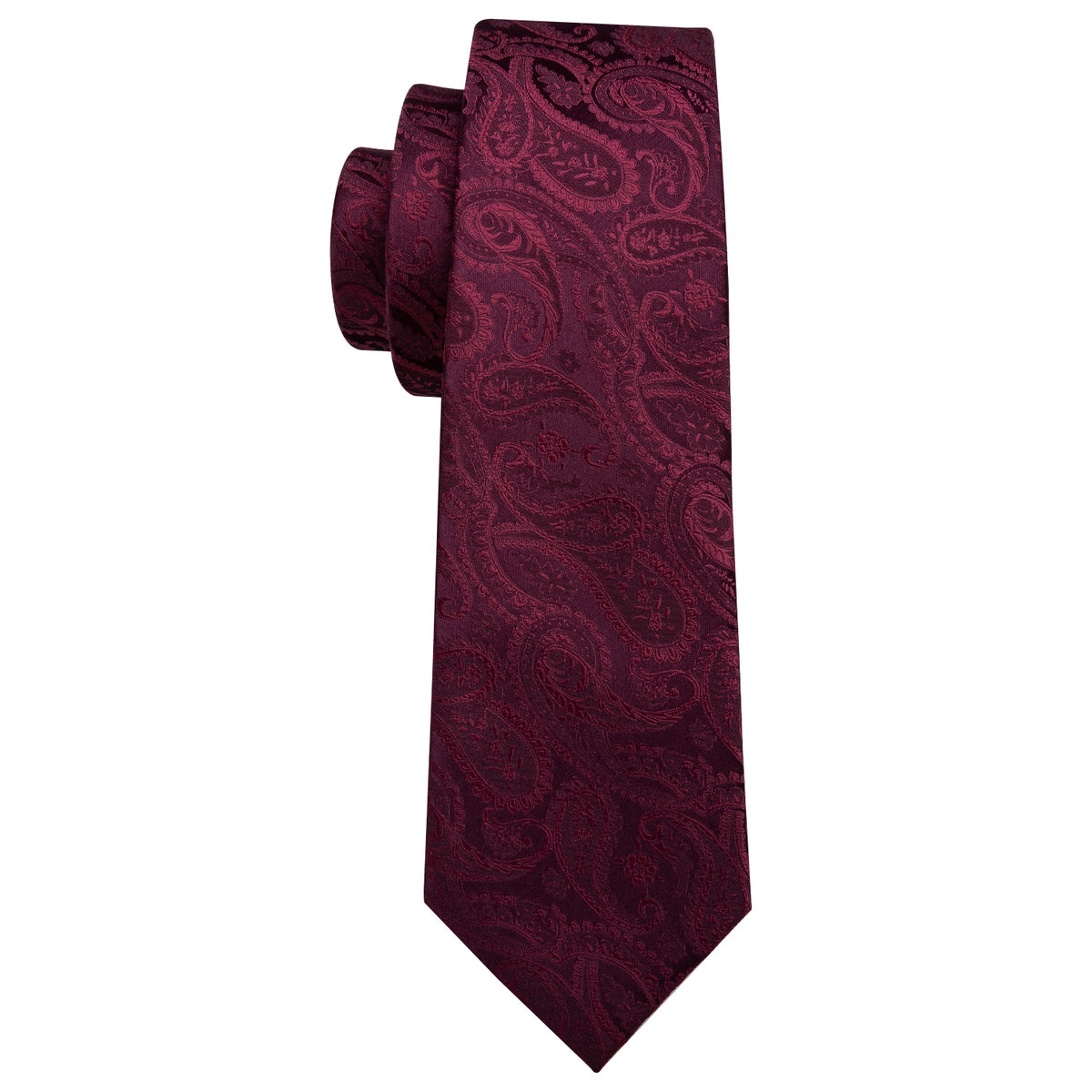 Rich Wine Paisley Silk with Pocket Square and Cufflinks Silk Tie Set - GentCrest - View 4