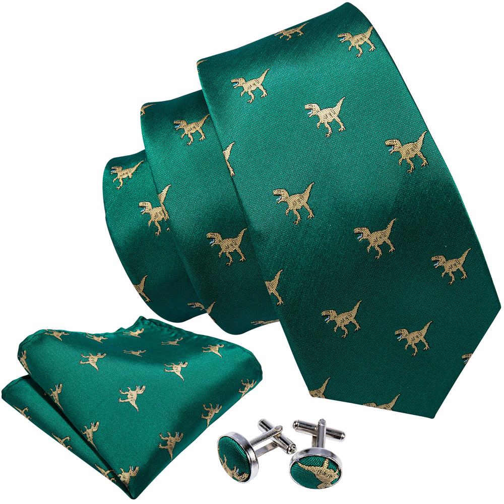 Green Dinosaur Jacquard Silk Tie Set - GentCrest - View 2