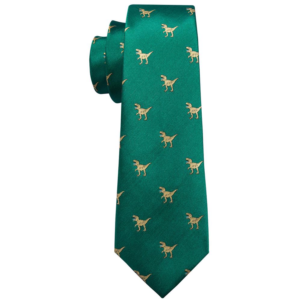 Green Dinosaur Jacquard Silk Tie Set - GentCrest - View 4