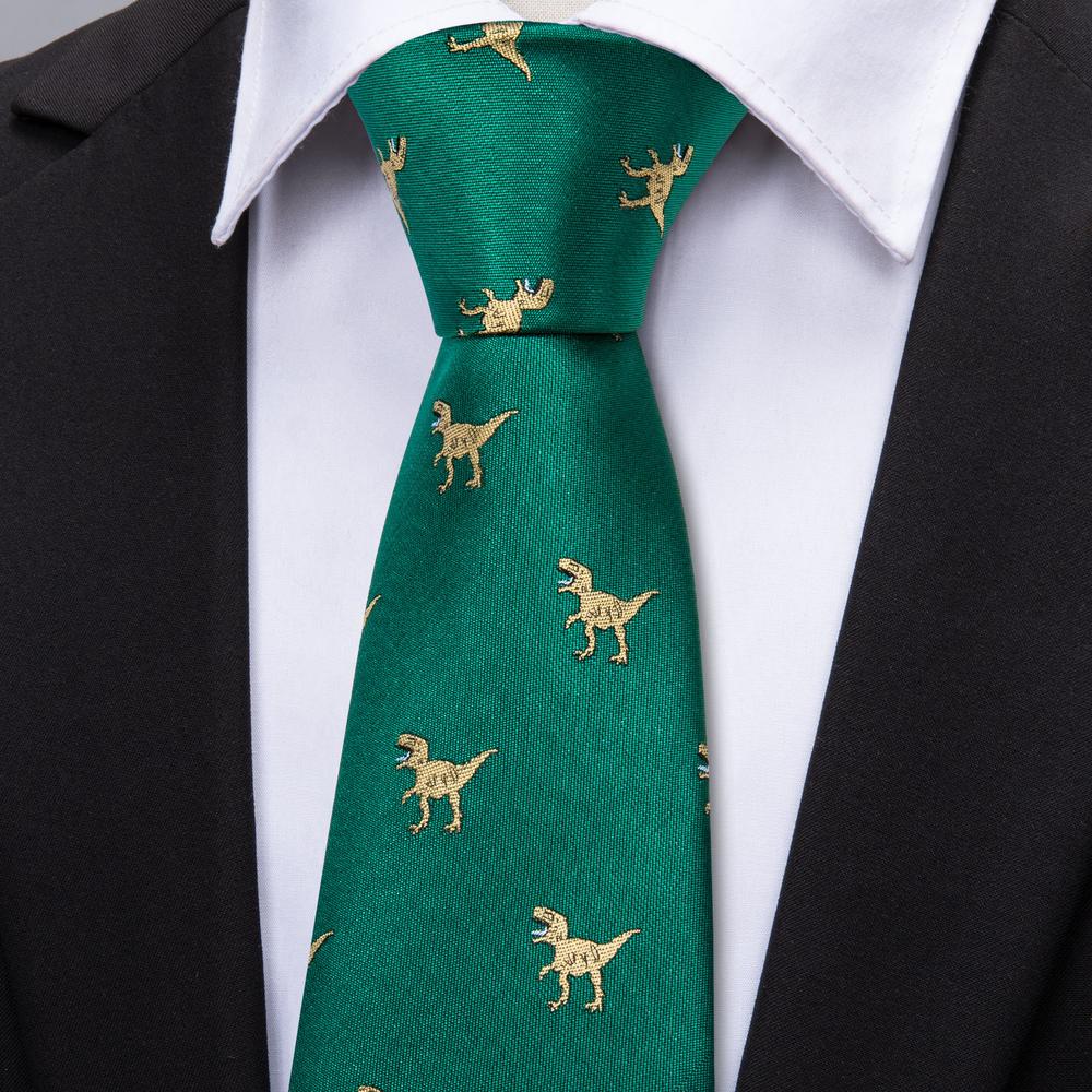 Green Dinosaur Jacquard Silk Tie Set - GentCrest - View 3