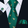Green Dinosaur Jacquard Silk Tie Set - GentCrest