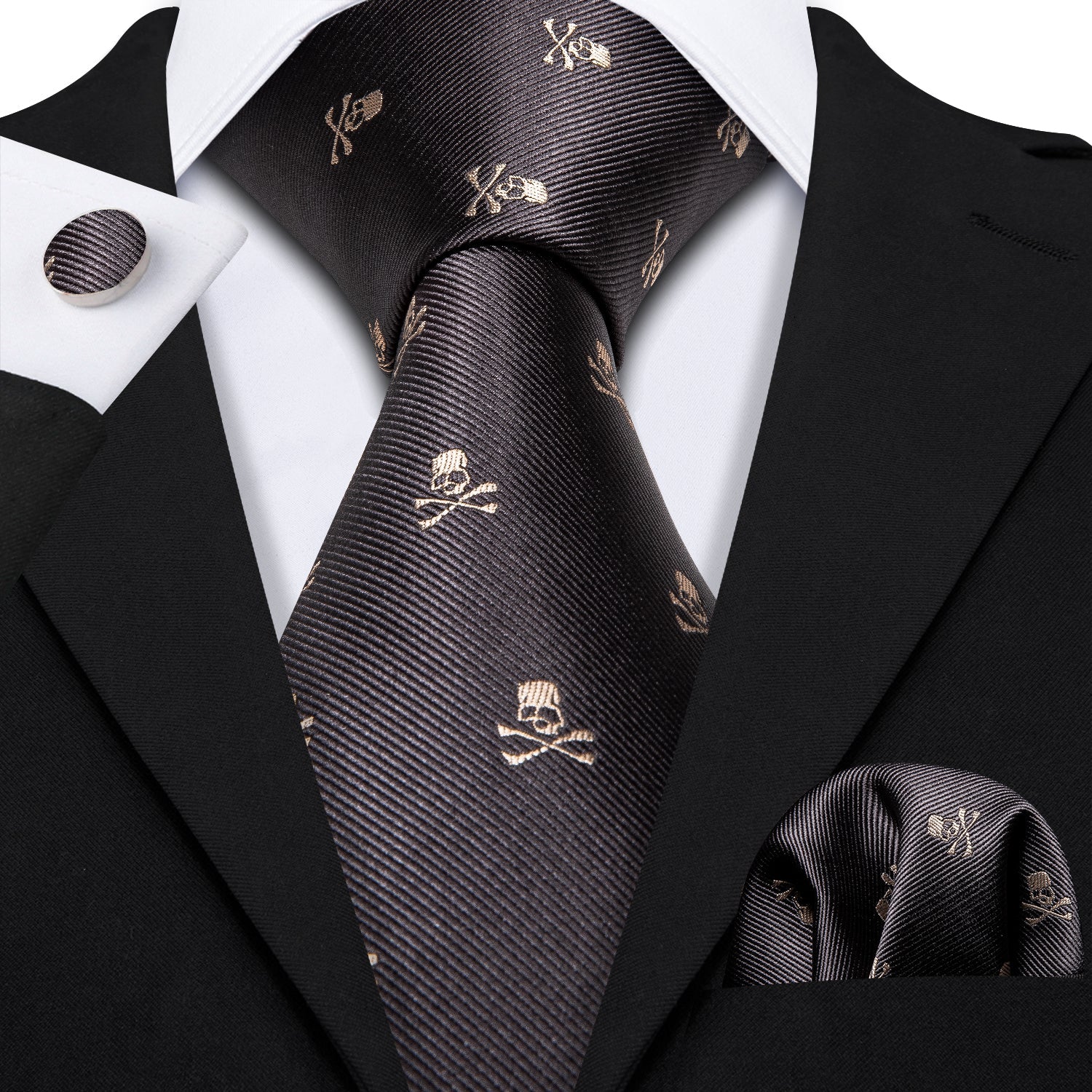 GentCrest Black Novelty Tie Hanky Cufflinks Set - Image 1