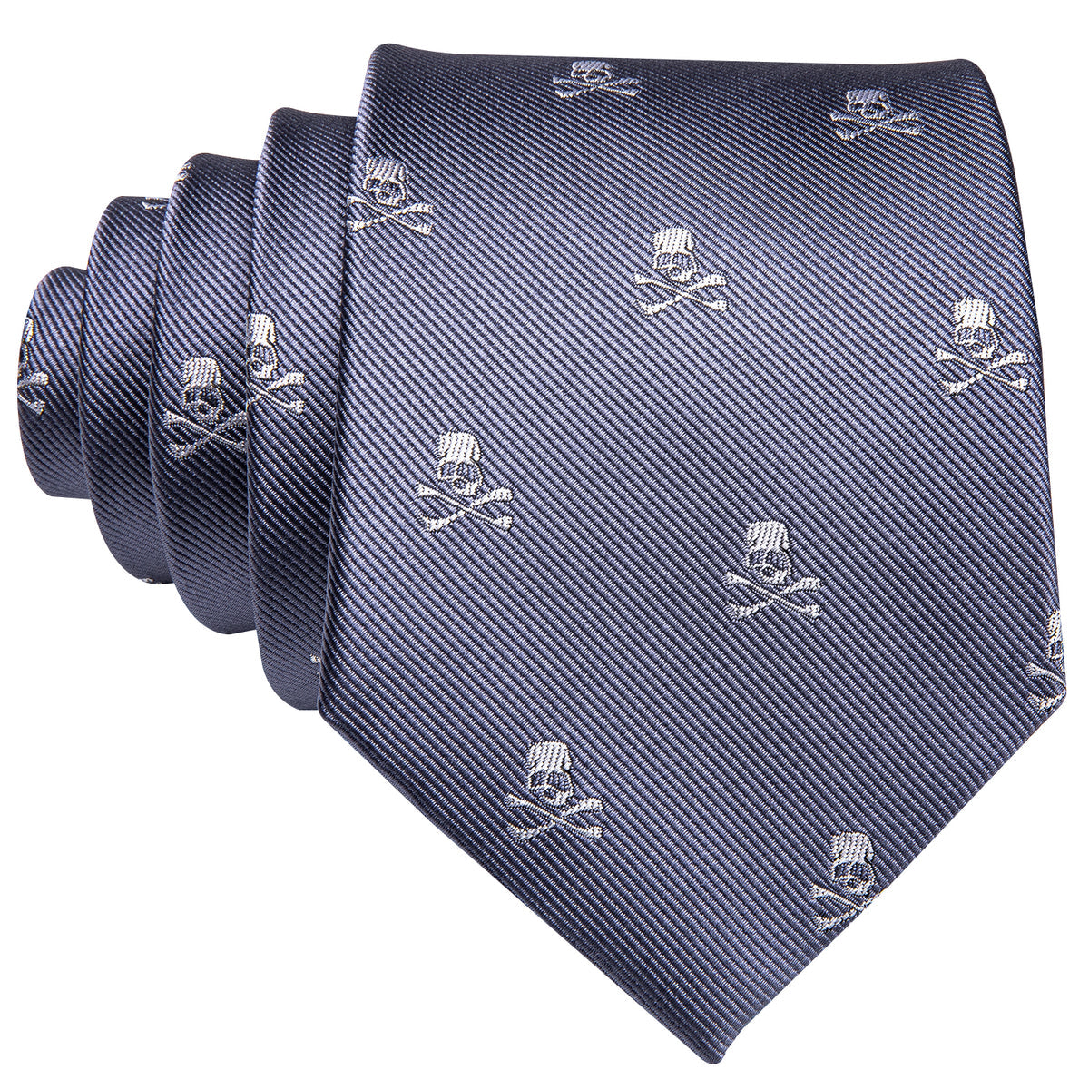 Light Midnight Blue Skull Novelty Silk Tie Set - GentCrest - View 5