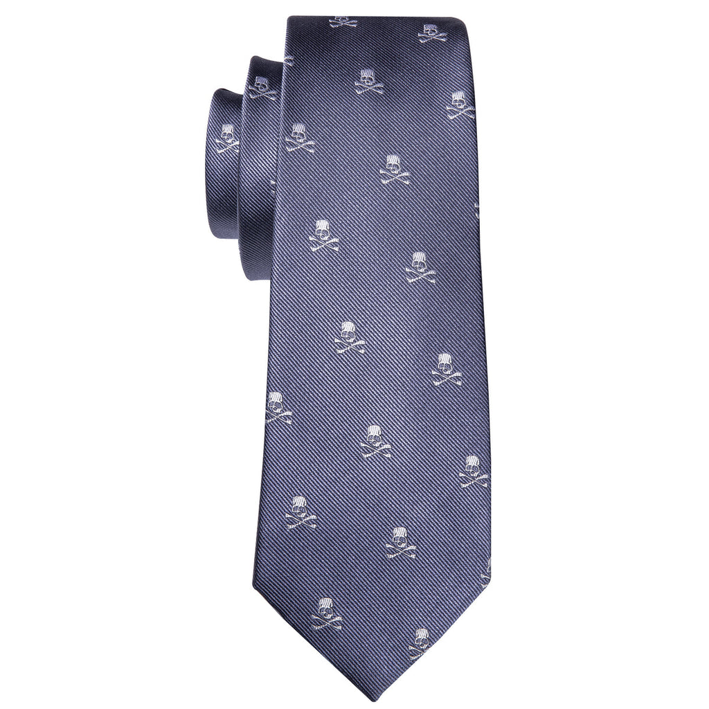 Light Midnight Blue Skull Novelty Silk Tie Set - GentCrest - View 4
