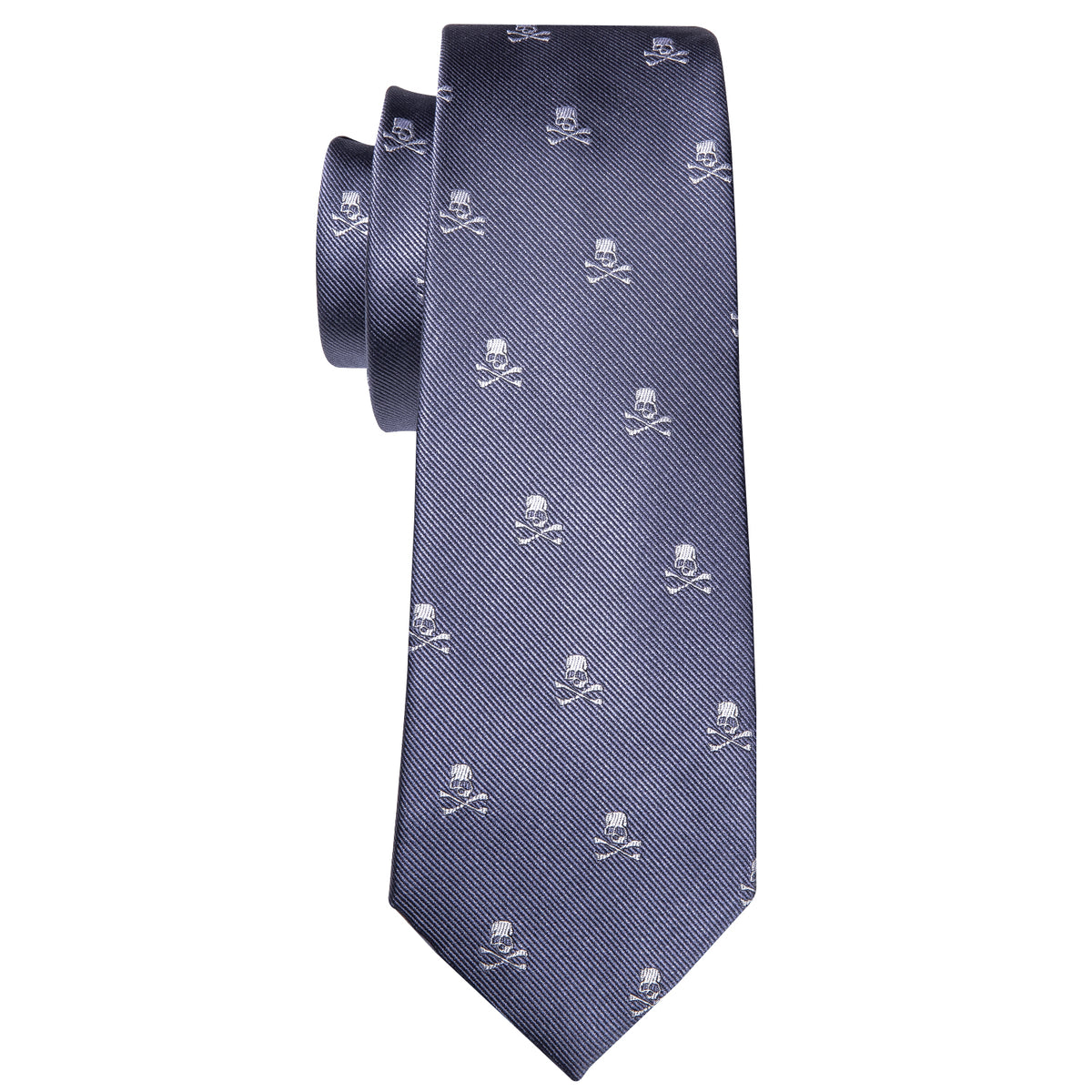 Light Midnight Blue Skull Novelty Silk Tie Set - GentCrest - View 4