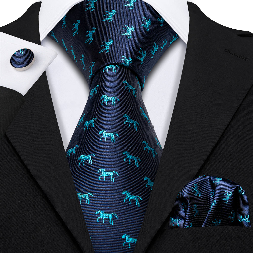 Blue Horse Novelty Silk Tie Set - GentCrest - View 2