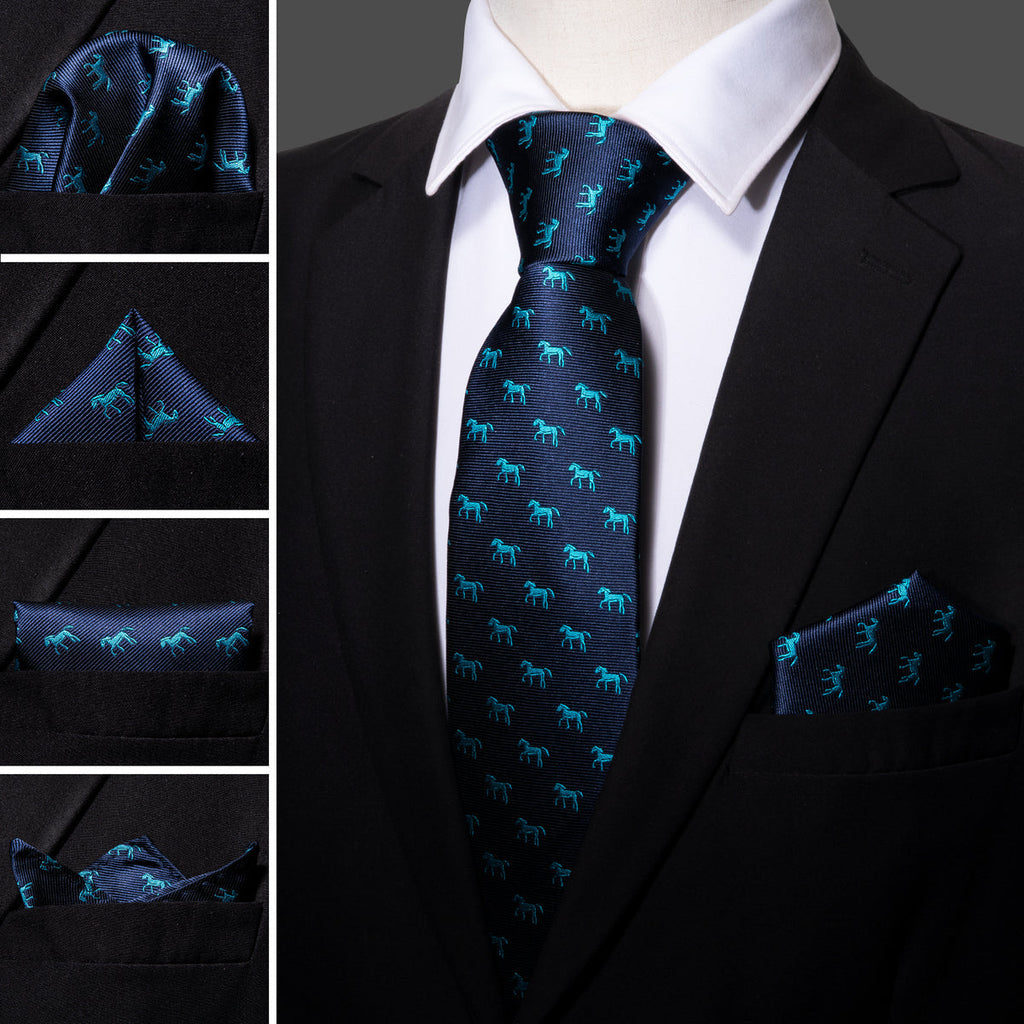 Blue Horse Novelty Silk Tie Set - GentCrest